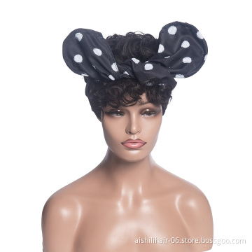 Aishili wholesale nature wave synthetic fiber wig with headband attached wigs for women